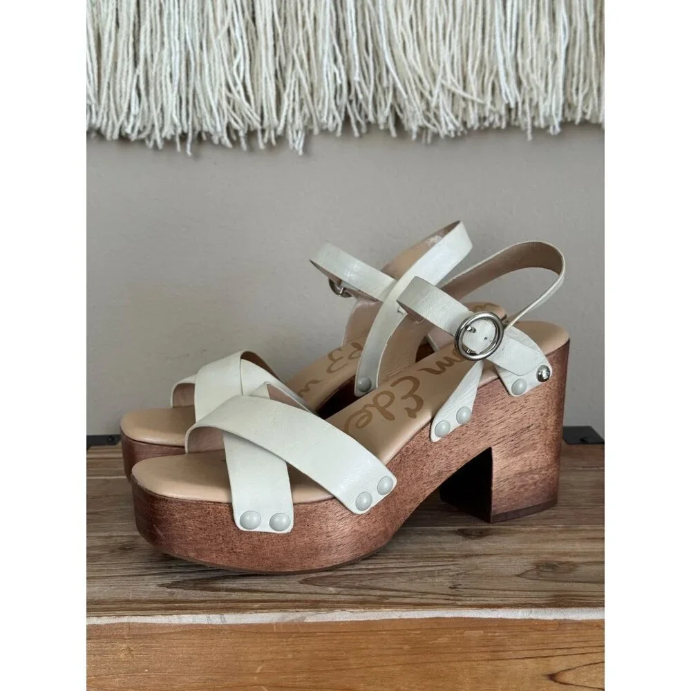 Sam Edelman Josephine Modern Ivory Leather Open Toe Platform Sandals Size 9.5